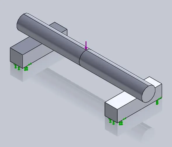3-point bending test on a symmetric model in SOLIDWORKS Simulation
