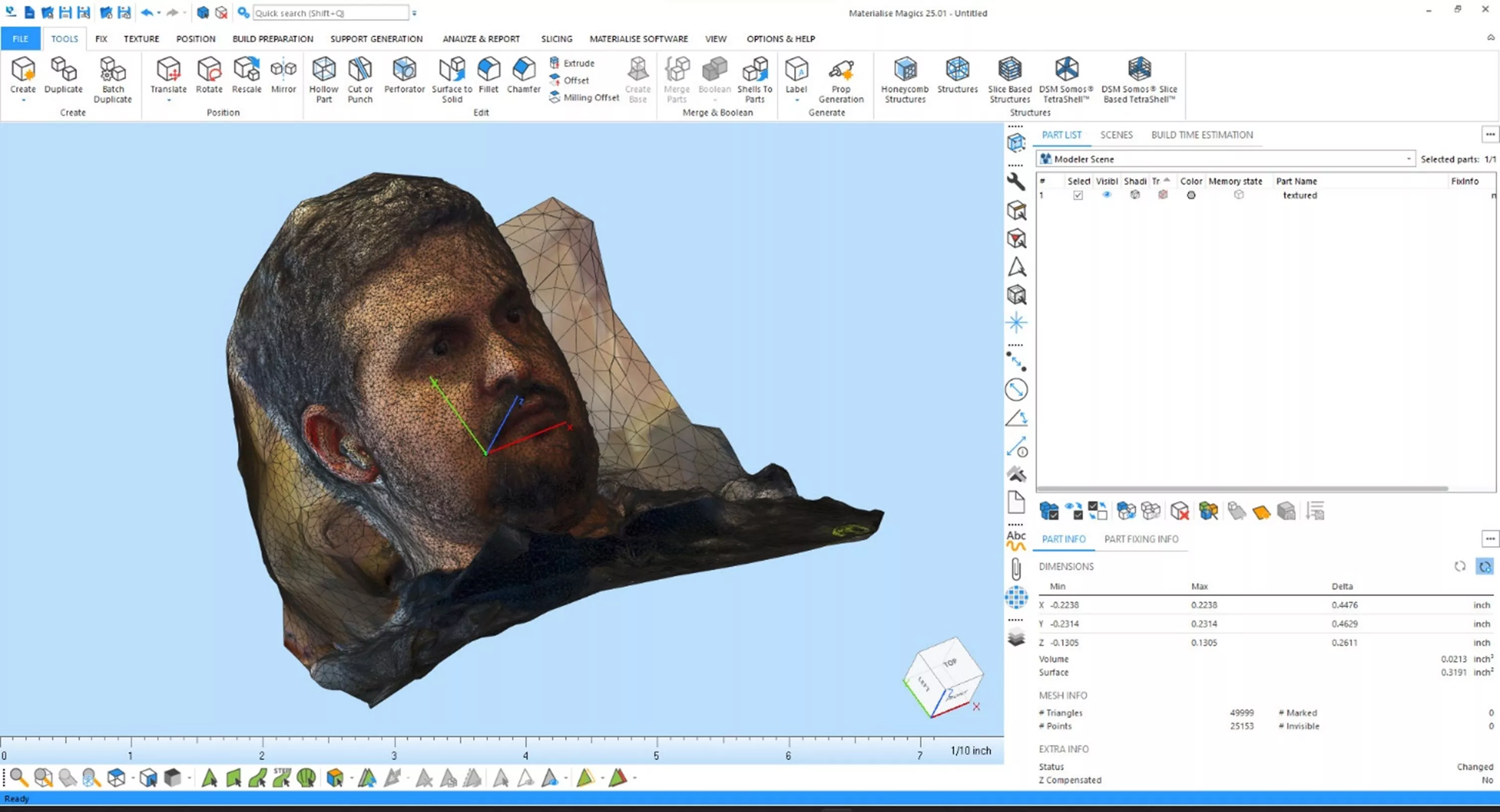 3D Scanned Human Face Displayed in Materialise Magics 3D Printing Software