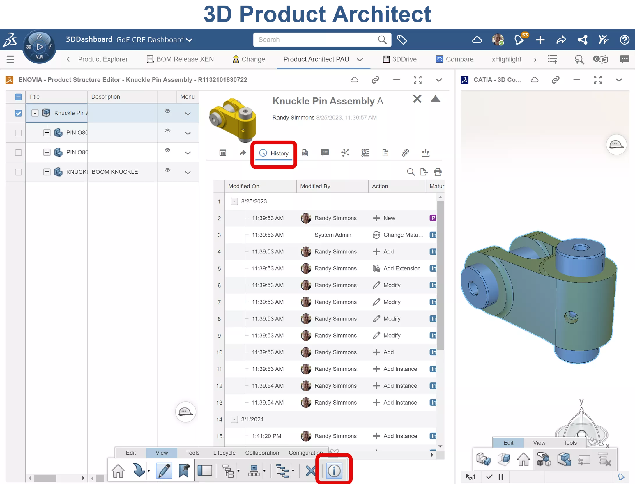 3DEXPERIENCE 3D Product Architect History Tab File Information