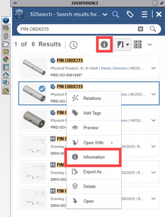 3DEXPERIENCE 3DSearch Information