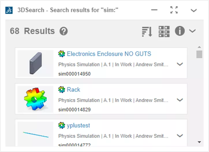 3DEXPERIENCE 3DSearch Results Window