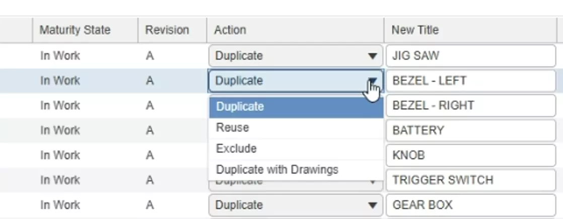3DEXPERIENCE Action Options When Using the Duplicate Function