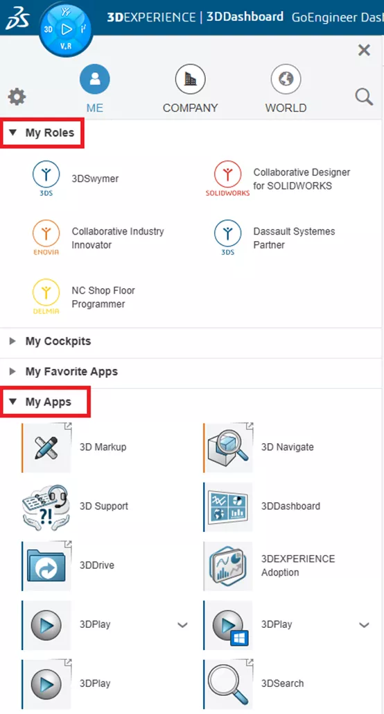 Your Assigned Roles and Apps in 3DEXPERIENCE