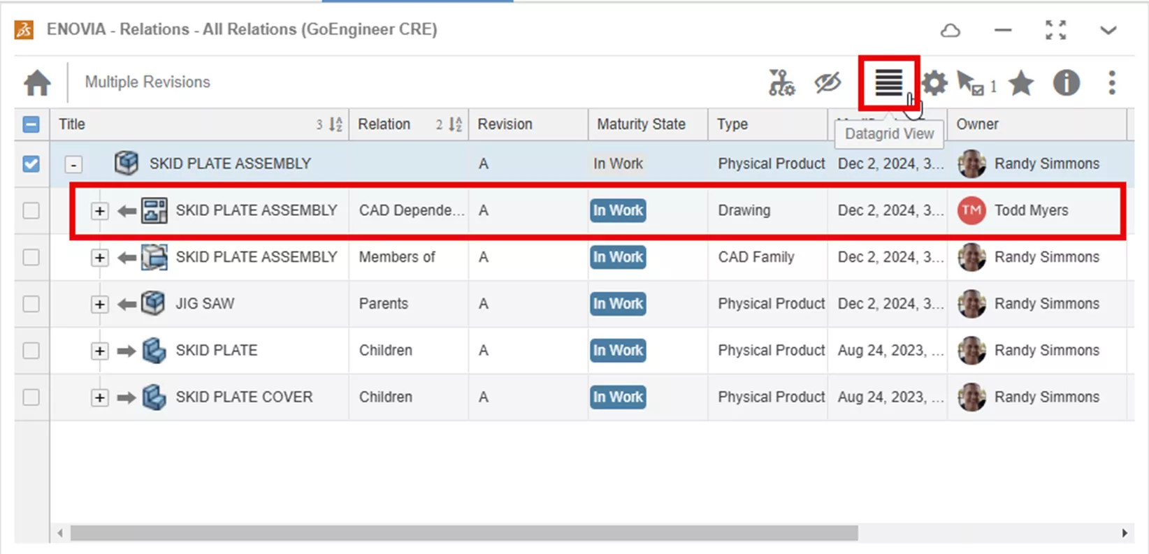 Check all Relations 3DEXPERIENCE Datagrid View