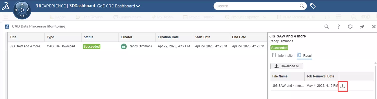 3DEXPERIENCE CAD Data Processor Monitoring App