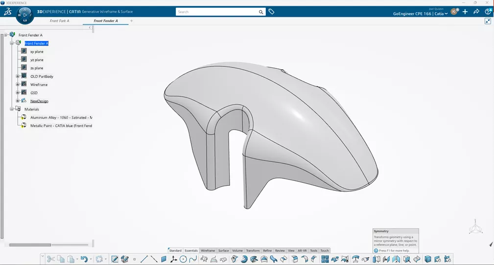 3DEXPERIENCE CATIA Surface Design Symmetry Command