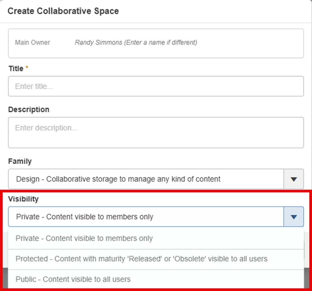 Visibility Options in 3DEXPERIENCE Collaborative Space