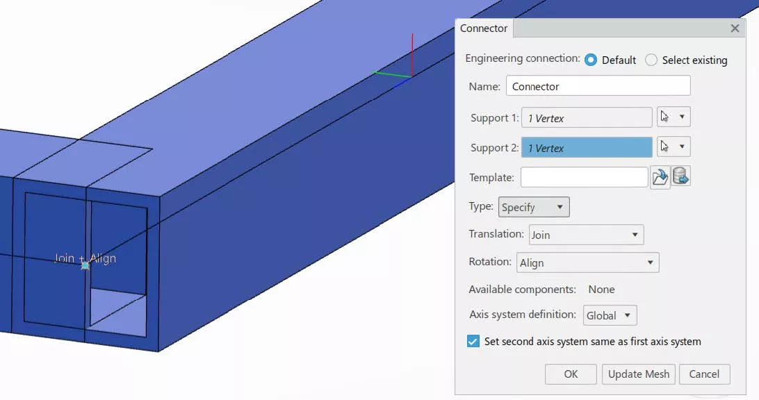 3DEXPERIENCE Connector Options for a Beam Analysis