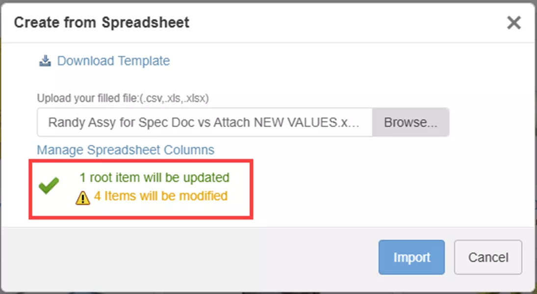 3DEXPERIENCE Engineering Release Create from Spreadsheet Alert