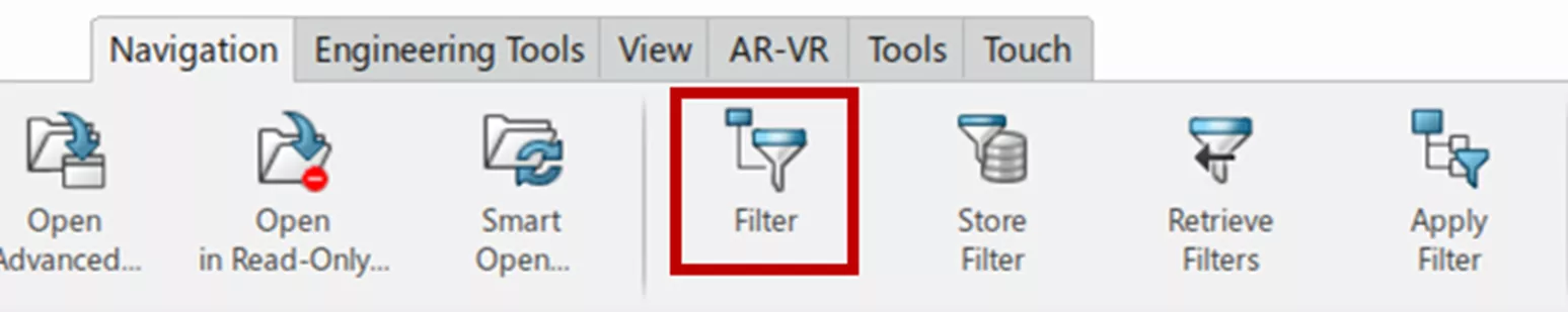 3DEXPERIENCE Filter Command Located in the Navigation Tab on the Toolbar