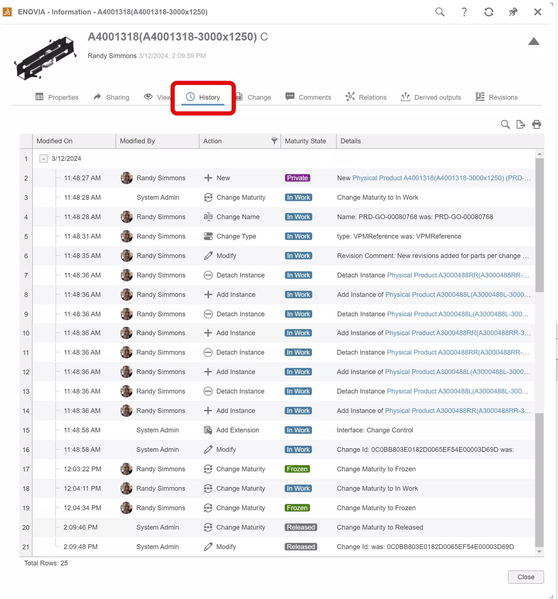View File Information with the History Tab in the 3DEXPERIENCE Platform 