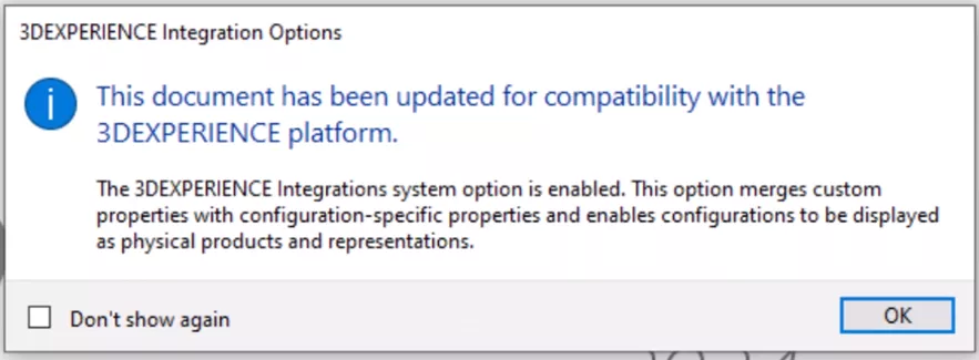 This Document Has Been Updated for Compatibility with the 3DEXPERIENCE Platform Integrations Options Message