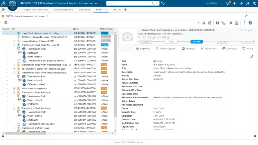 The base interface for issue management has tabs for everything and you can see a list of issues on the left hand side.