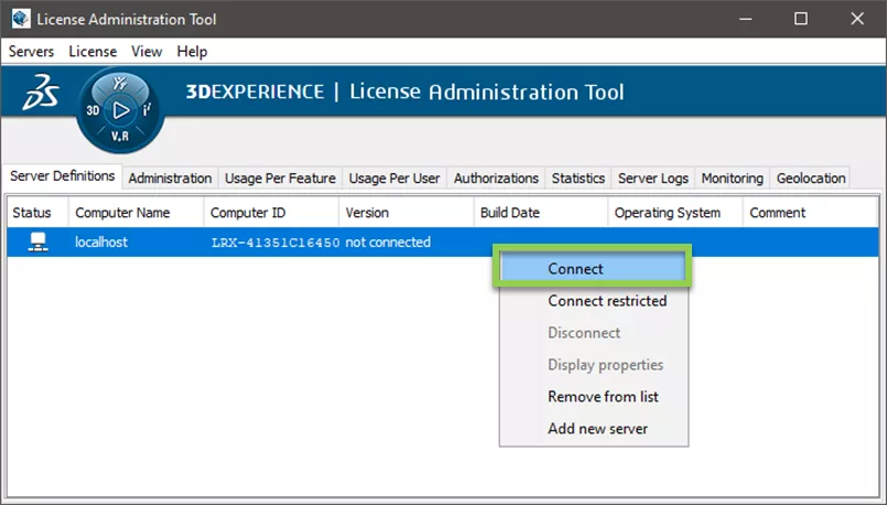 3DEXPERIENCE License Administration Connect Tool 