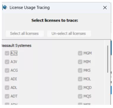 Select Abaqus license(s) to track and enable tracking