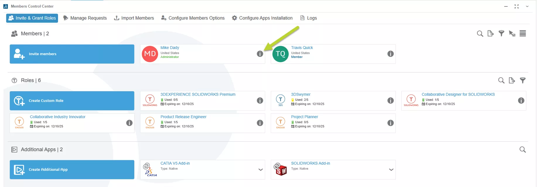 3DEXPERIENCE Member Information to Invite and Grant Roles