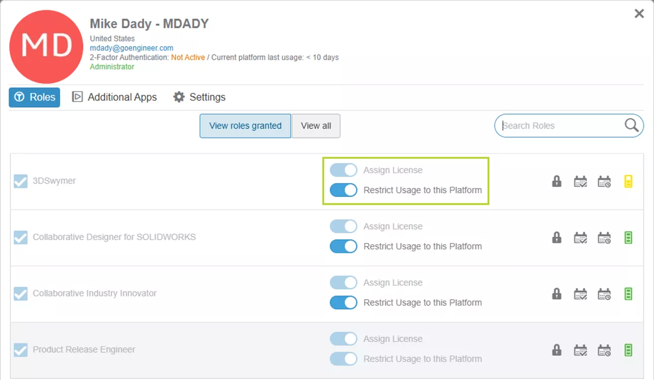3DEXPERIENCE Restrict Usage to the Platform Option
