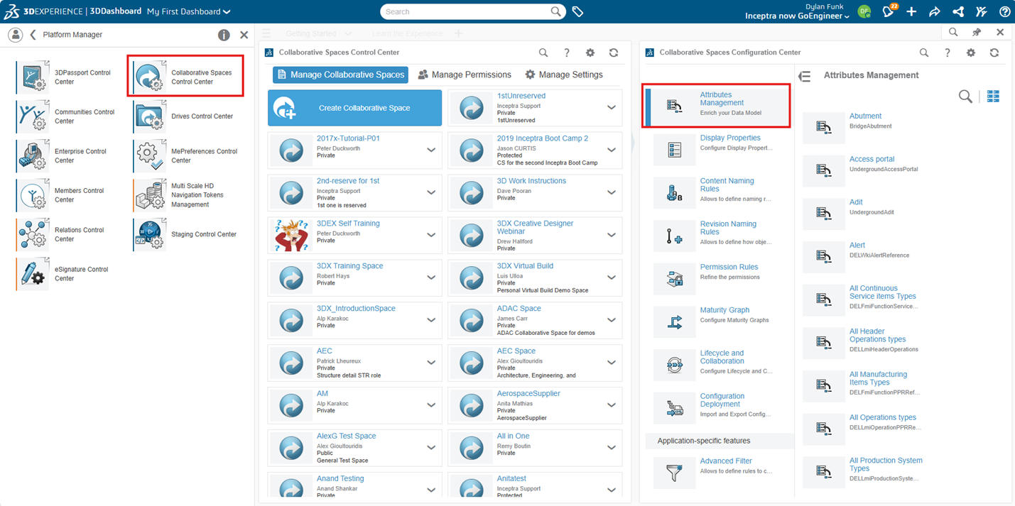 3DEXPERIENCE Platform Collaborative Spaces Control Center