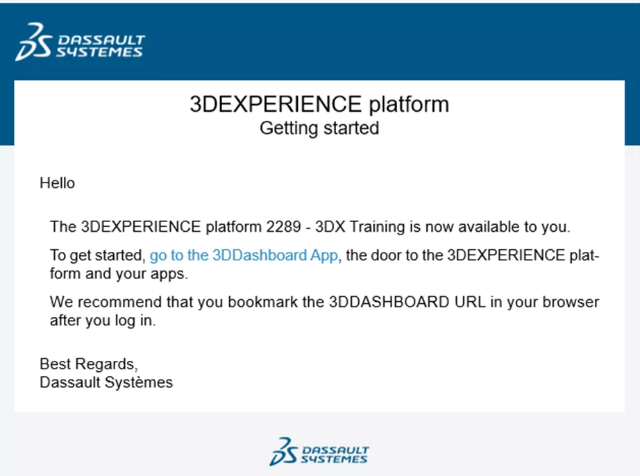 3DEXPERIENCE 3DDASHBOARD Email Invite