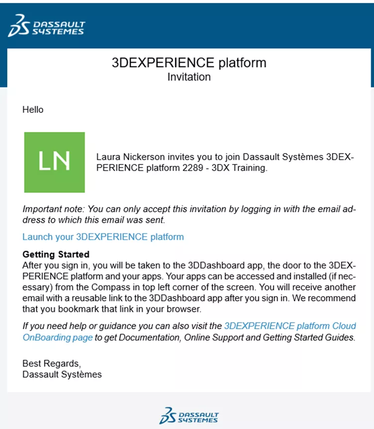 3DEXPERIENCE Platform Invite Email 