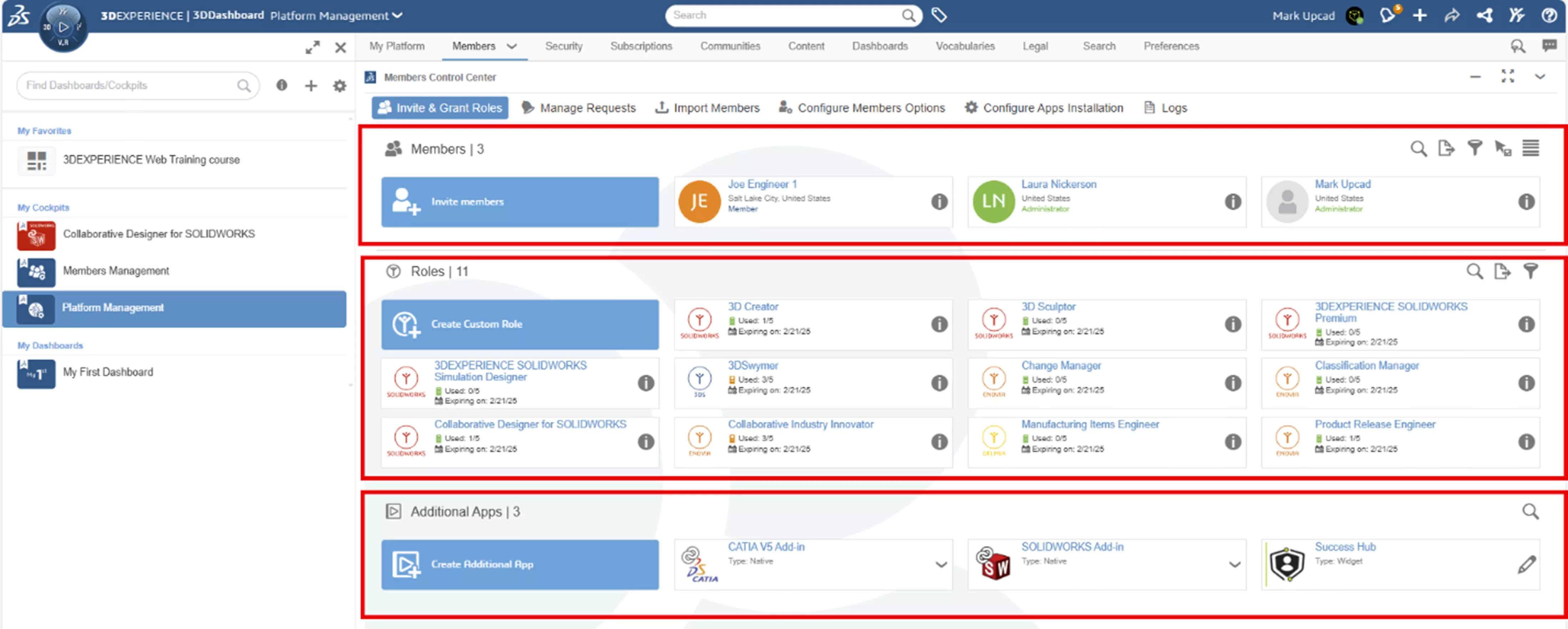 3DEXPERIENCE Platform Management Screen