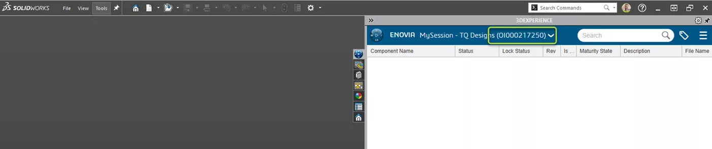 3DEXPERIENCE Platform Name via SOLIDWORKS MySession Tab
