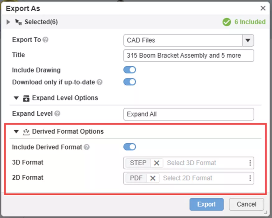 3DEXPERIENCE Export As Derived Format Options