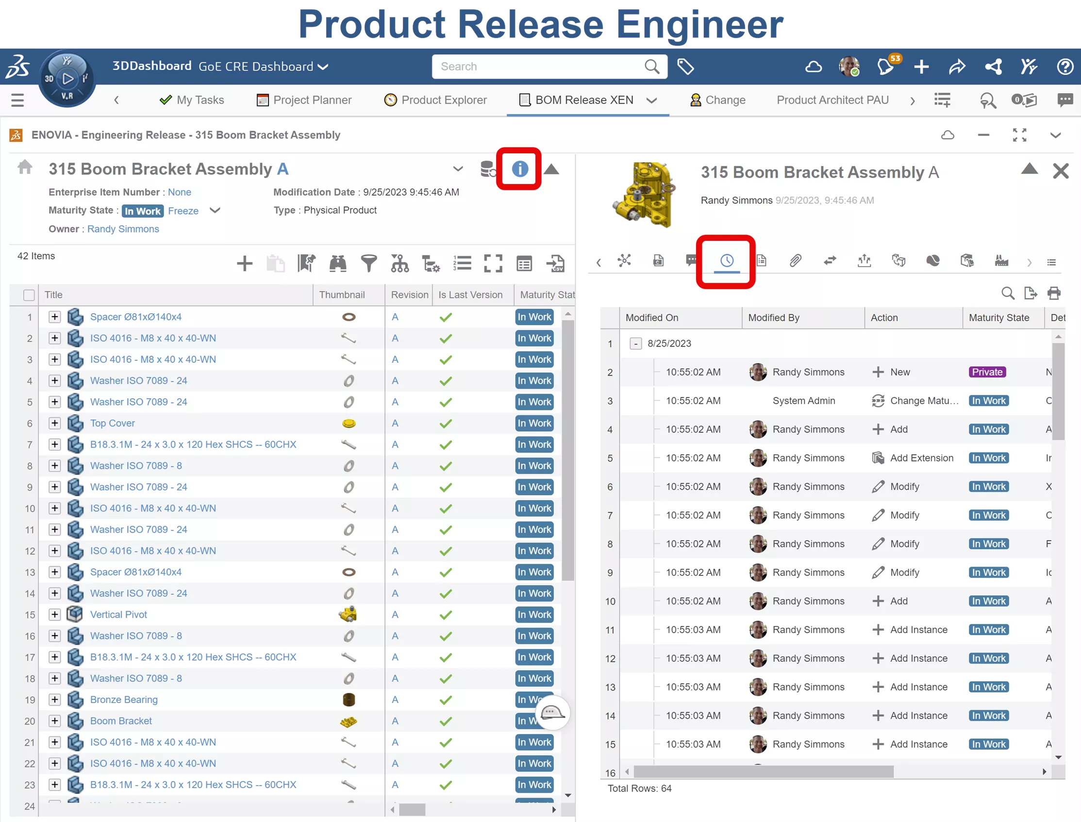 3DEXPERIENCE Product Release Engineer View File History Information with History Tab 