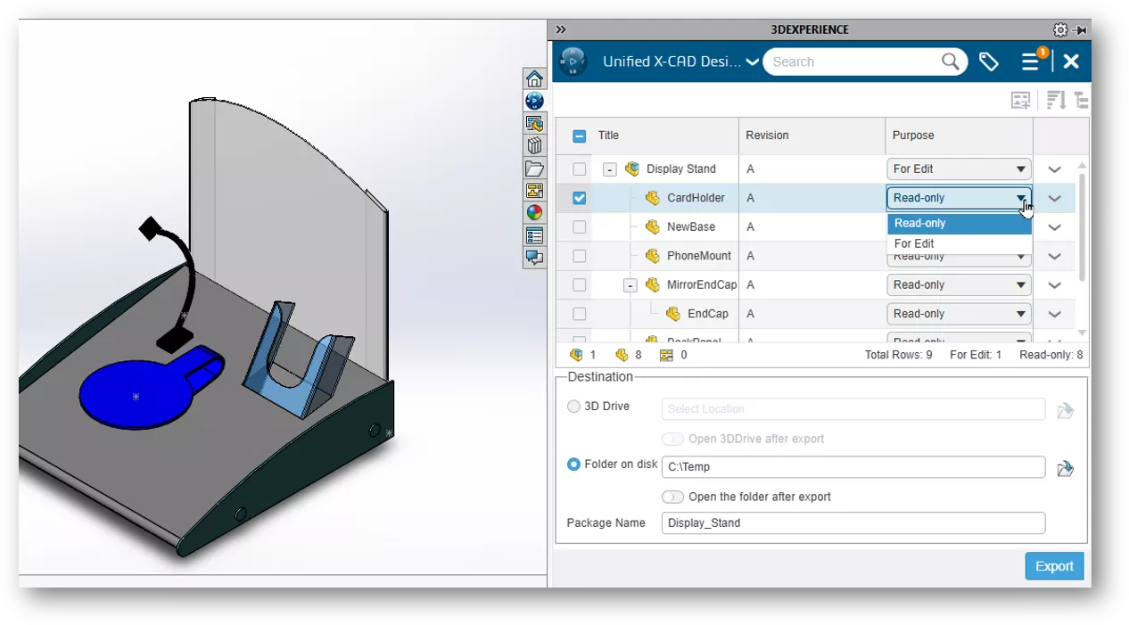 3DEXPERIENCE SOLIDWORKS Import/Export Package Purpose Status (Read-Only & For Edit)