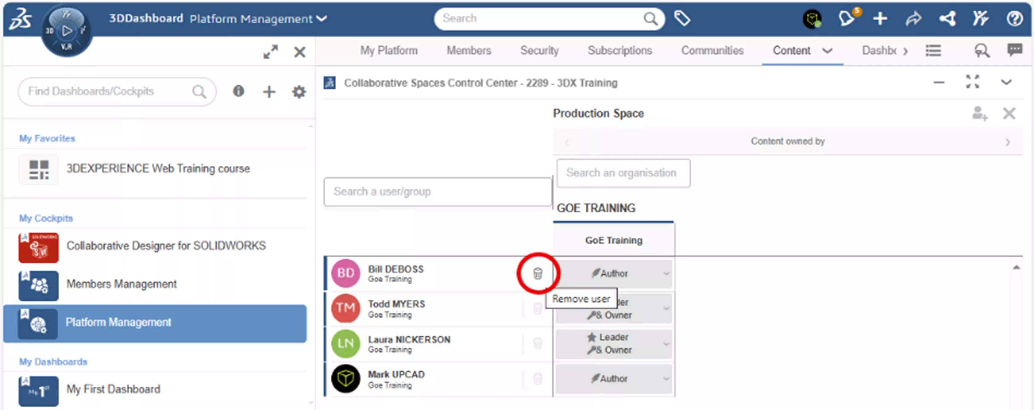 Remove Members From a Collaborative Space in 3DEXPERIENCE