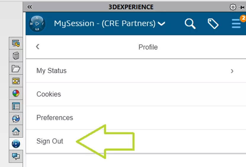 Sign Out of 3DEXPERIENCE