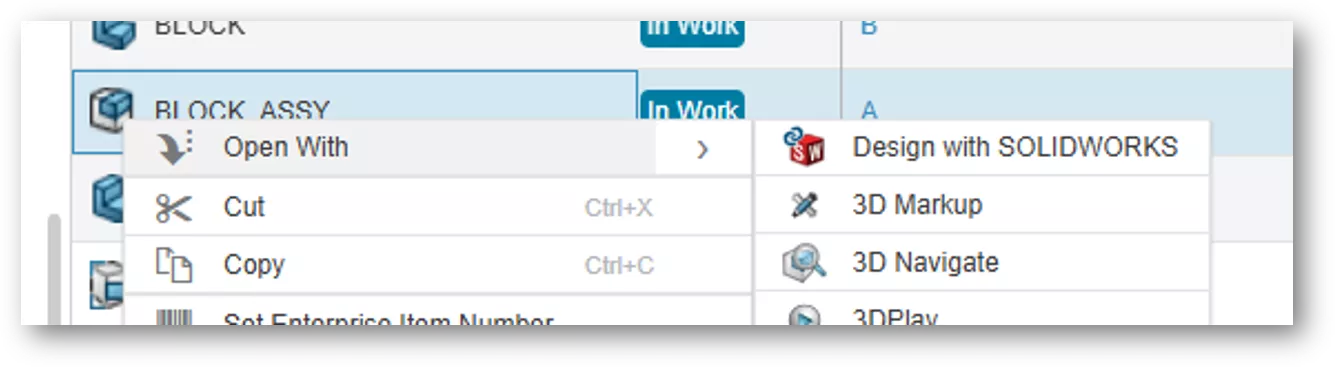 Show Hidden Items by Choosing Open With SOLIDWORKS Connected or Design with SOLIDWORKS