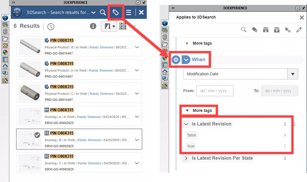 Using Tags After Search in 3DEXPERIENCE SOLIDWORKS Interface