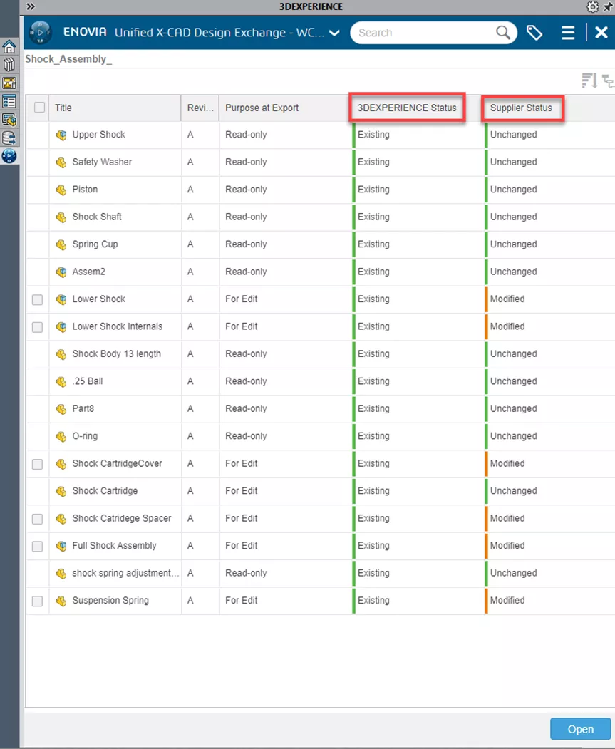 3DEXPERIENCE Status and Supplier Status Columns
