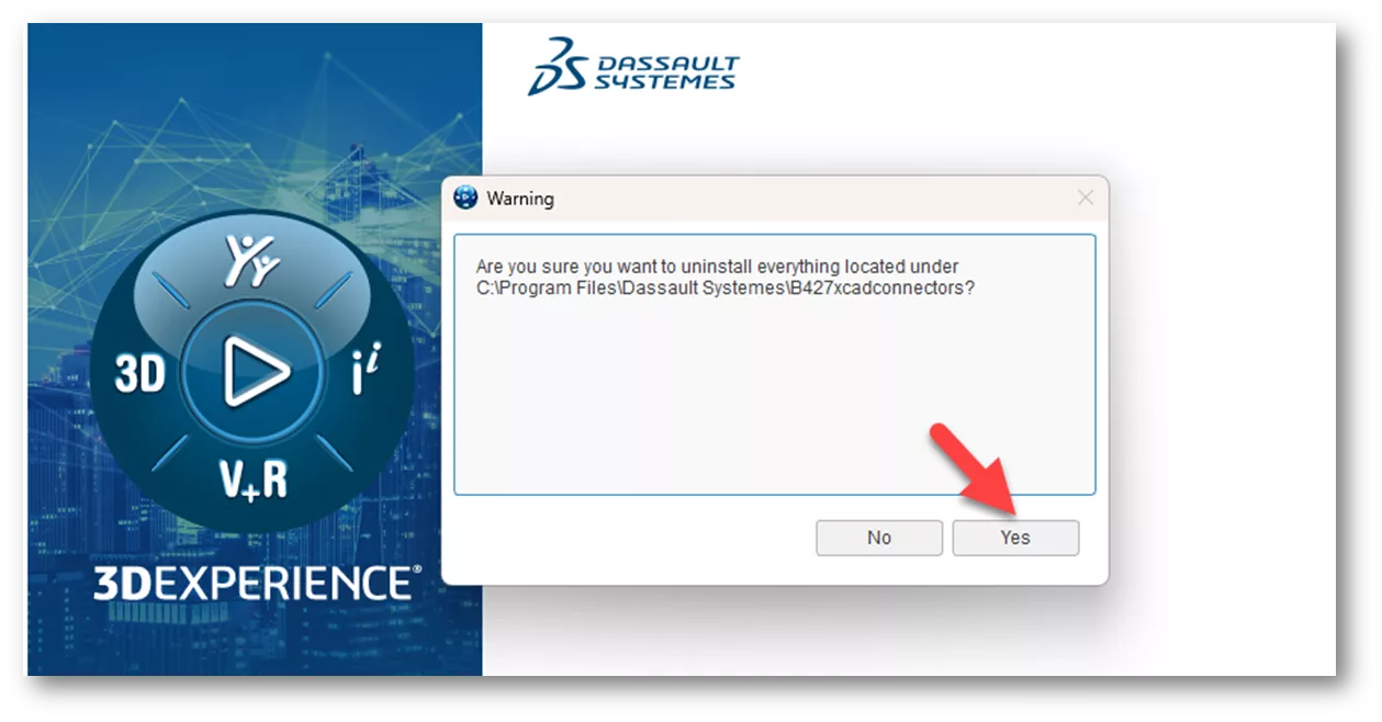3DEXPERIENCE Are You Sure You Want to Uninstall Everything Message