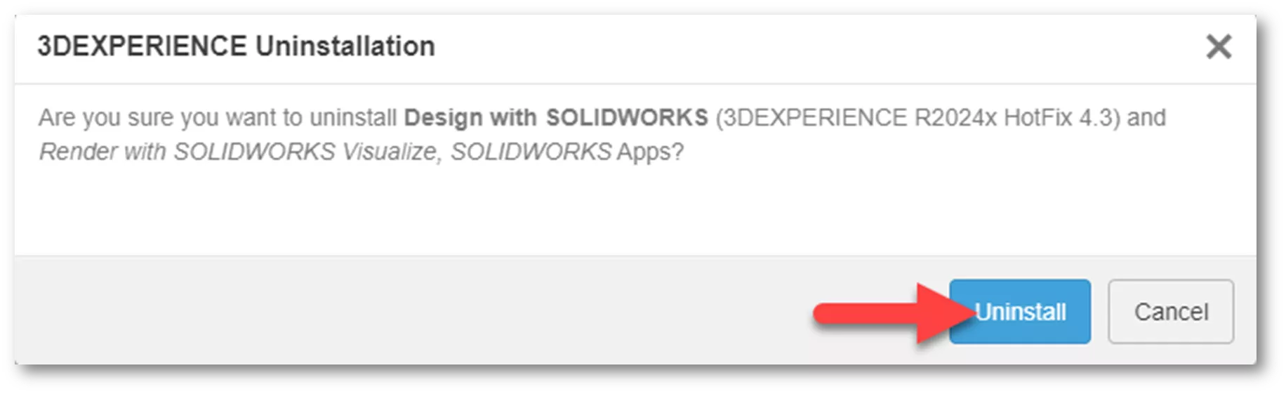 3DEXPERIENCE Uninstallation Dialog Box 
