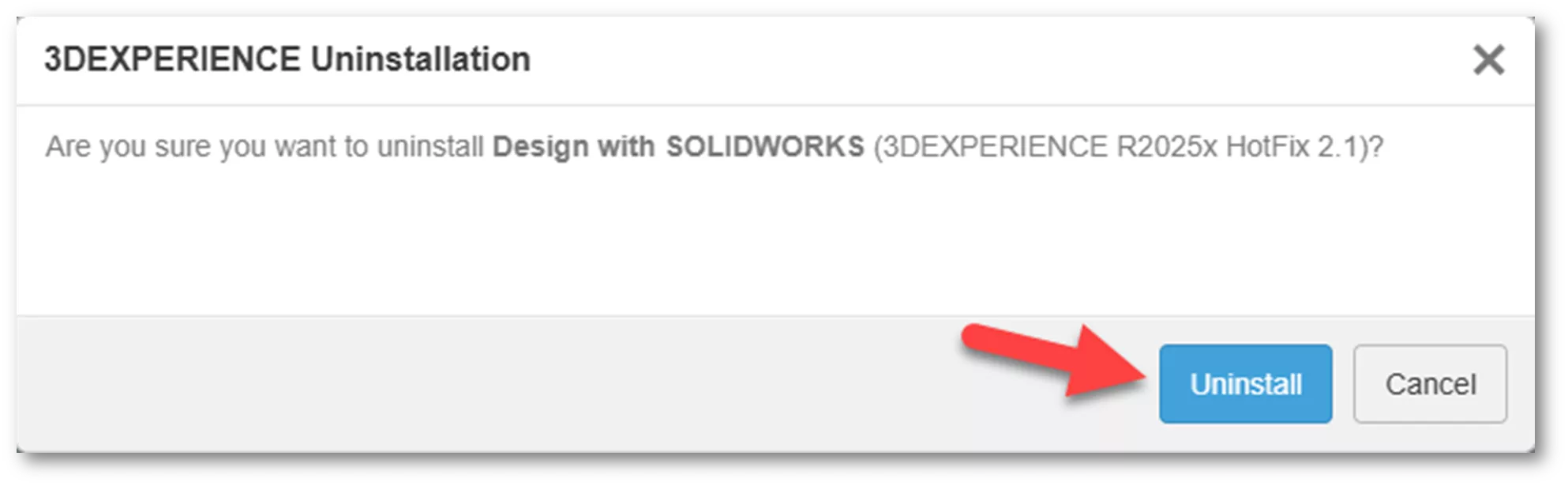 3DEXPERIENCE Uninstallation Warning Dialog