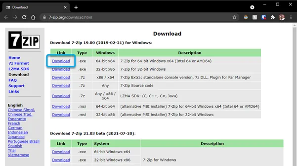 7Zip Download Website