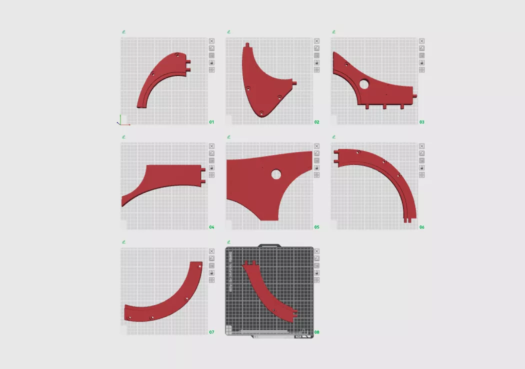 8 Separate 3D Printed Parts for a Dual Monitor Riser