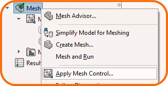 SOLIDWORKS Simulation Apply Mesh Control Option