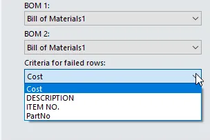 BOM Compare Criteria