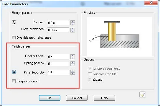 CAMWorks Side Parameters Finish Passes