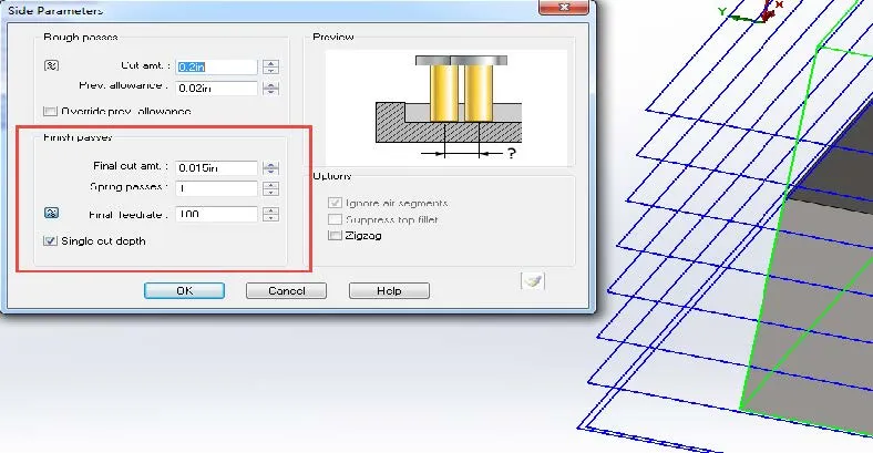 CAMWorks Side Parameters Single Cut Depth 