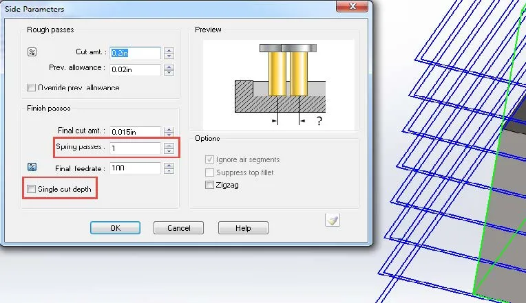 CAMWorks Side Parameters Spring Passes