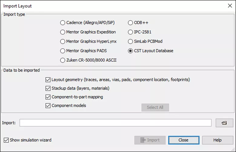 Import Layout Tool in CST Studio for Electronic Design