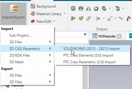 CST Studio Suite SOLIDWORKS Import