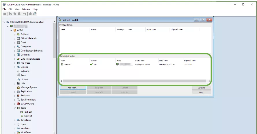 Completed Tasks in SOLIDWORKS PDM Task List