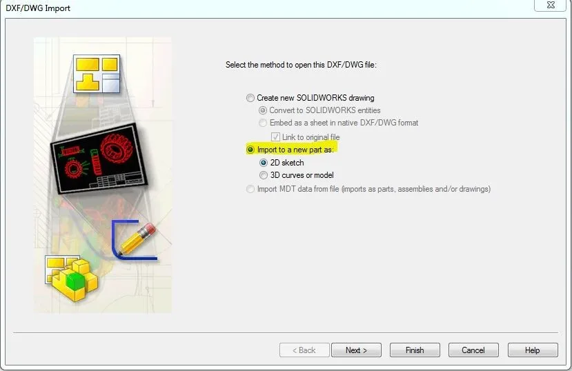 Covert 2D DWG data into part file 