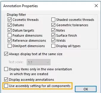 Cosmetic Threads SOLIDWORKS Assembly Options 