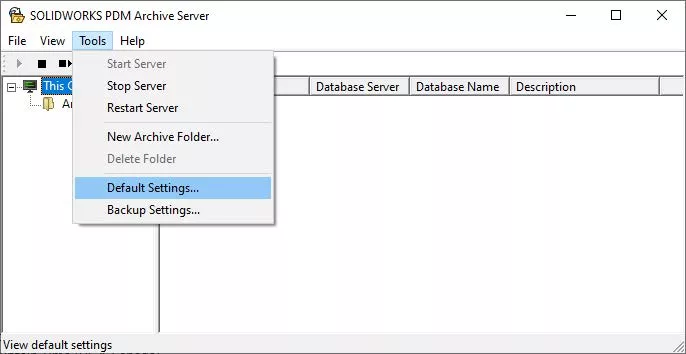 Default Settings in SOLIDWORKS PDM Archive Server